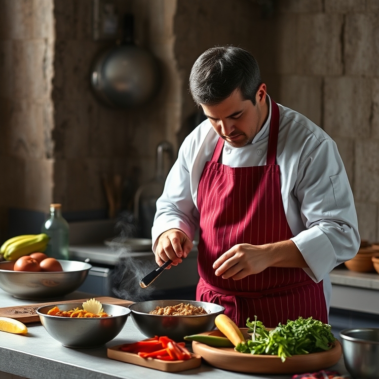 Chef Preparando Platos Tradicionales Chilenos con Fusión Moderna